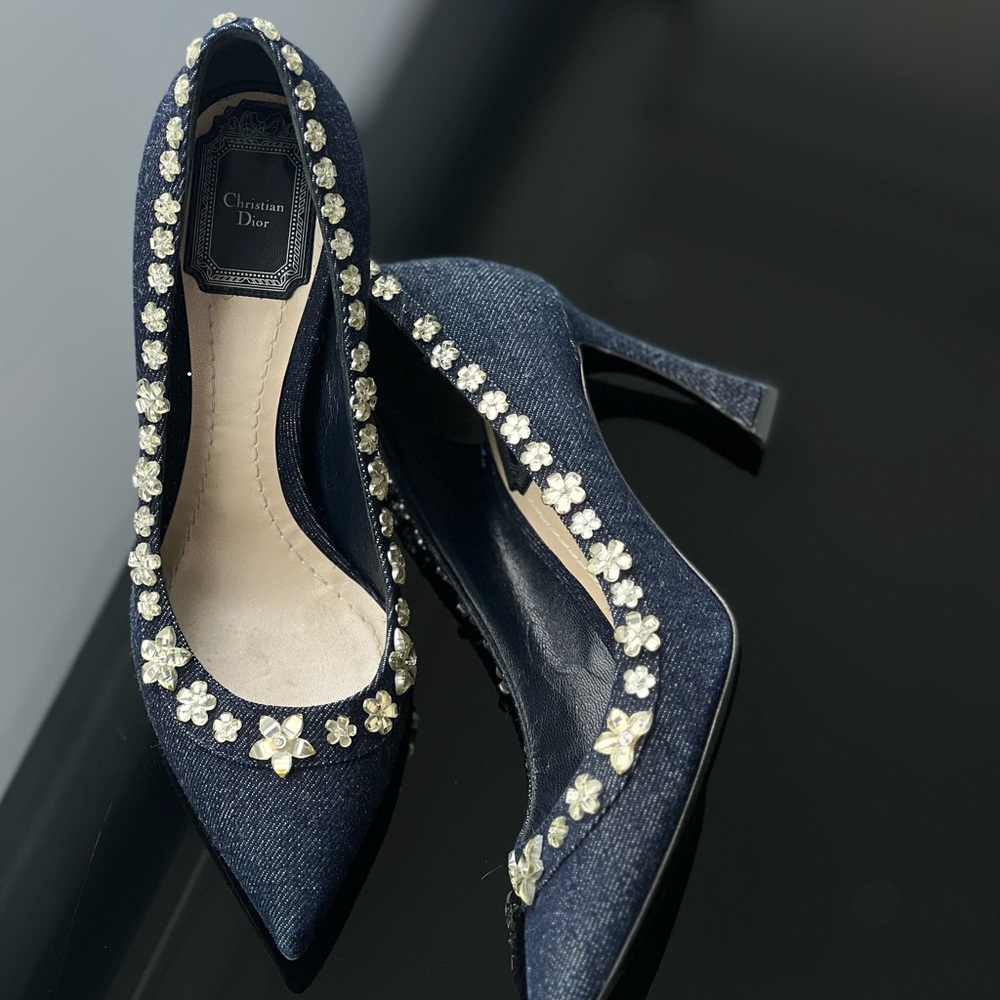 Vintage Christian Dior Embellished Denim Pumps - Size 37